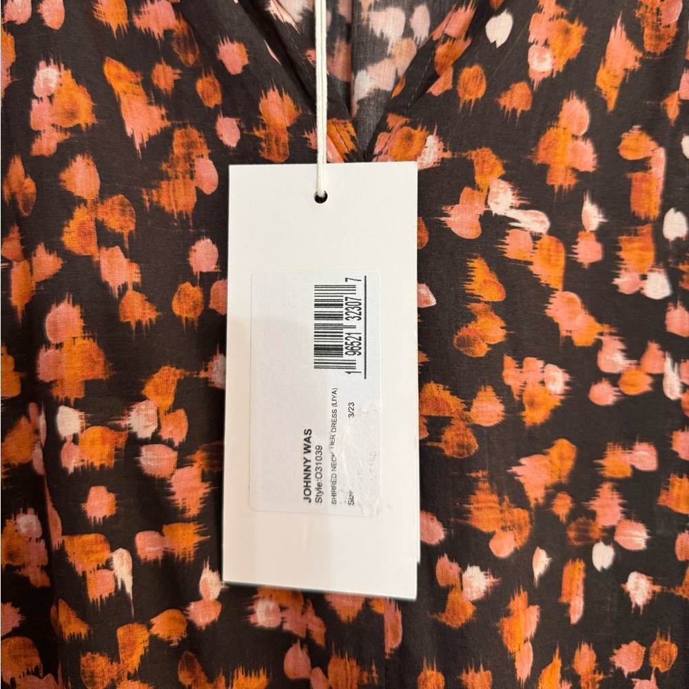 Calme by Johnny Was NWT Shirred Neck Midi Dress Multicolor Large - Picture 6 of 6